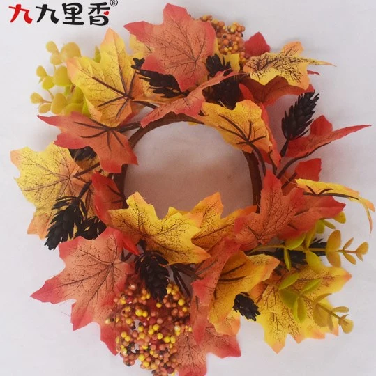 Maple Leaves Wreath Decoration Fall Garland Front Door Hanging Wreath Thanksgiving Day Wreath