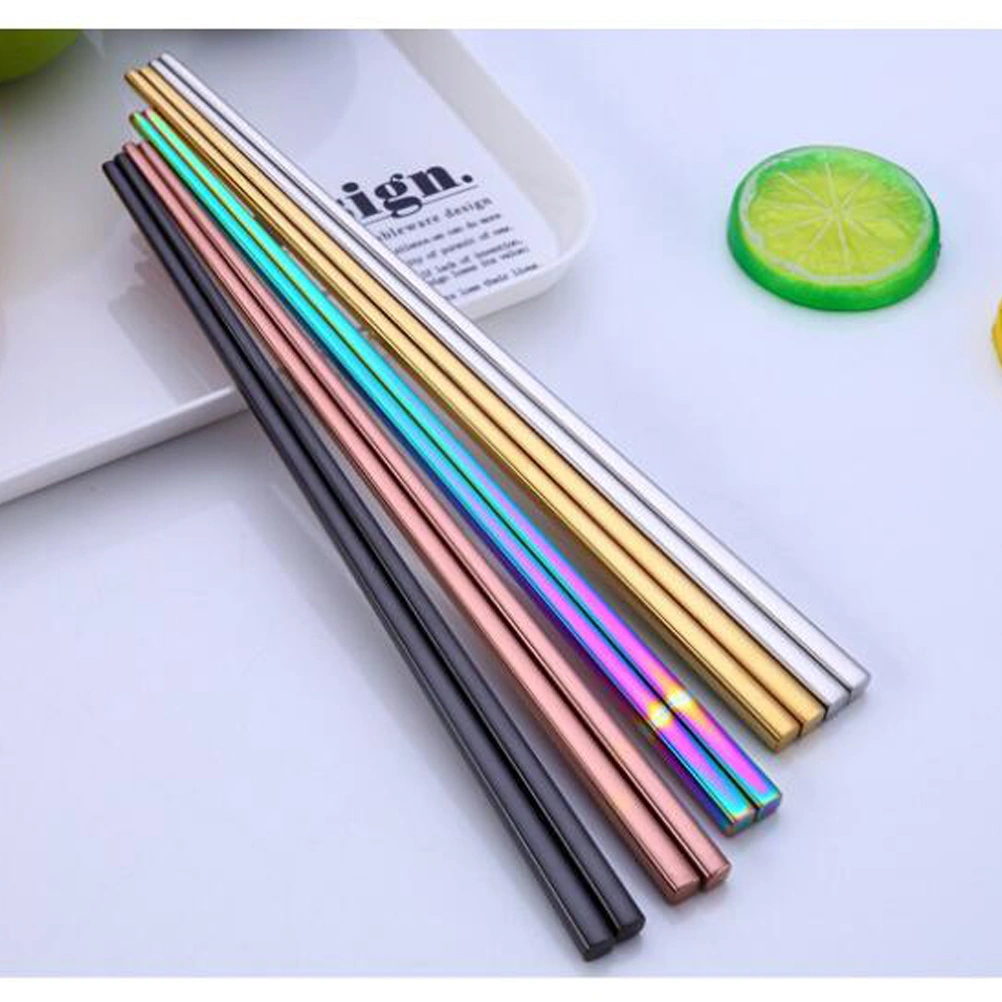 A Pair of Stainless Steel Chopsticks Electroplating Square Chopsticks Reusable Metal Chopsticks (23cm, Silver)