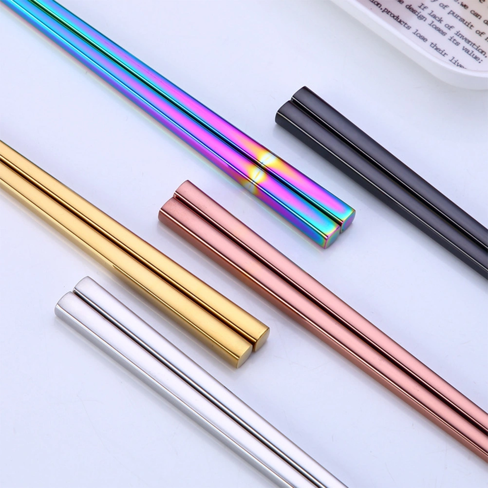 A Pair of Stainless Steel Chopsticks Electroplating Square Chopsticks Reusable Metal Chopsticks (23cm, Silver)