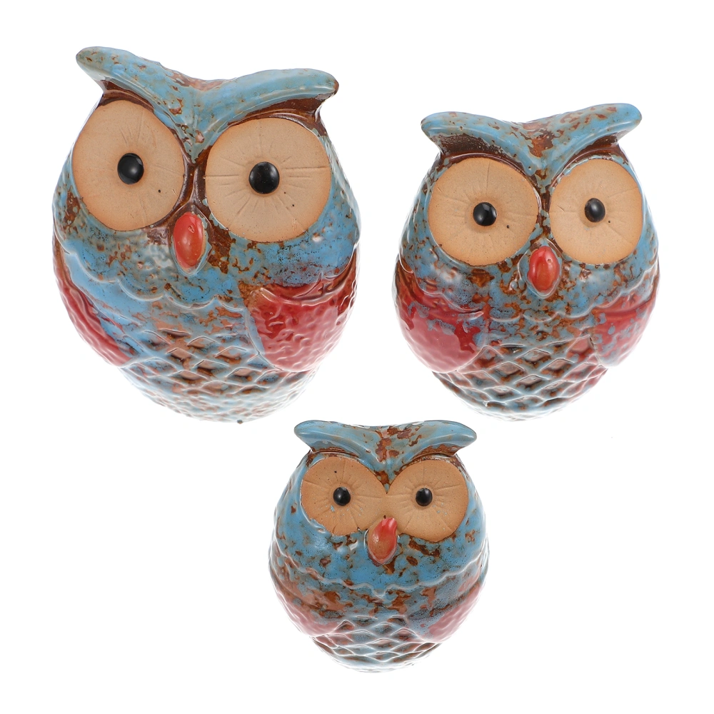 3pcs Desktop Ornament Owl Simulation Owl Shape Household Office Decoration