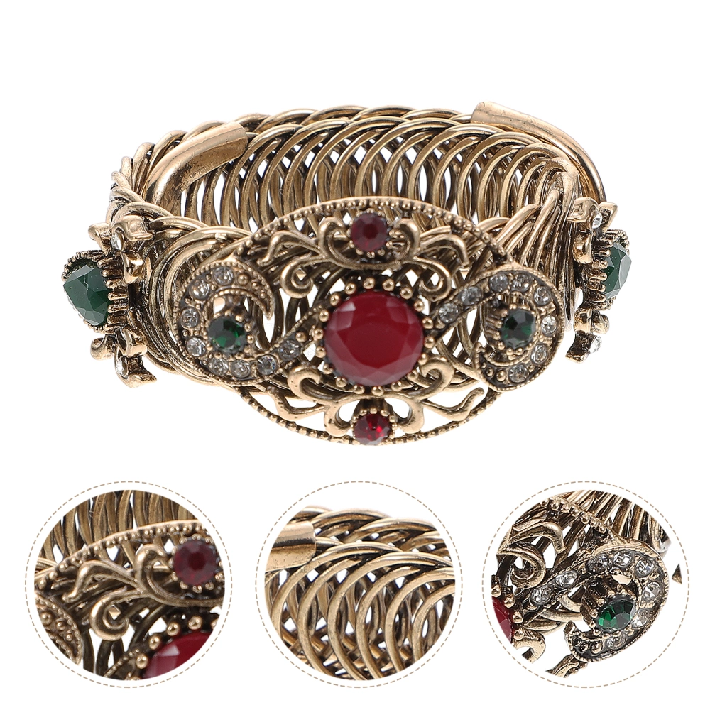 Spring Bracelet Open Armlet Bracelet Wide Arm Decoration Supplies Armband for Woman (Ancient Gold-Resin Red)