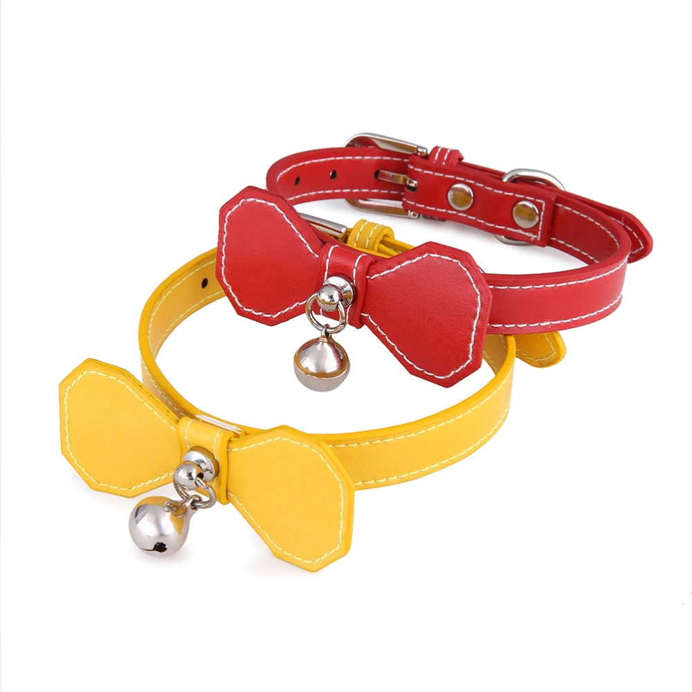 Bowknot Dog Collar Creative Bell Pet Neck Ring Practical Puppy Collar Fashion Cat Collar (Yellow)