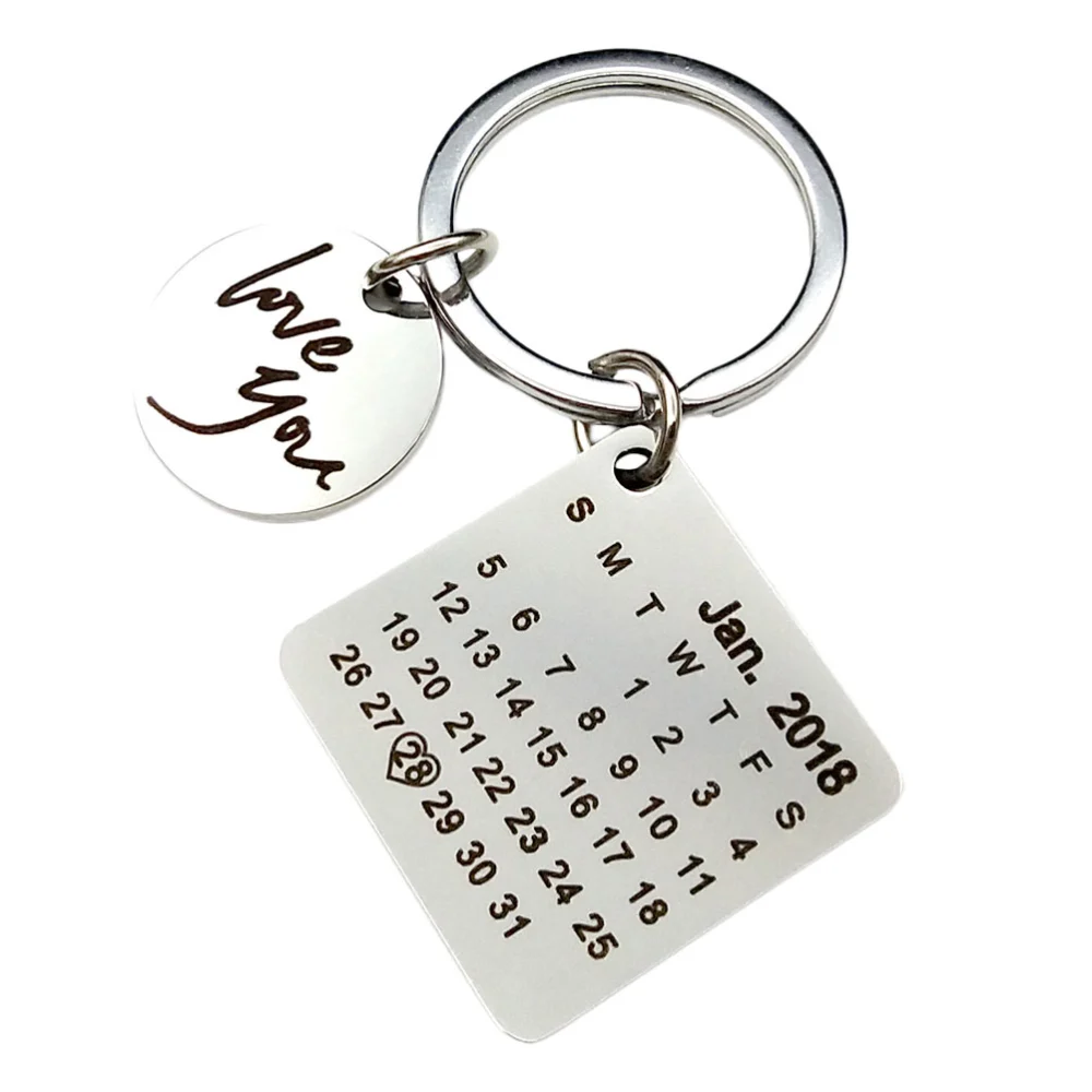 Charm Calendar Keychain Customized Personalized for Couple Friend Anniversary Memorial Jewelry Date Heart Highlight Key Pendant