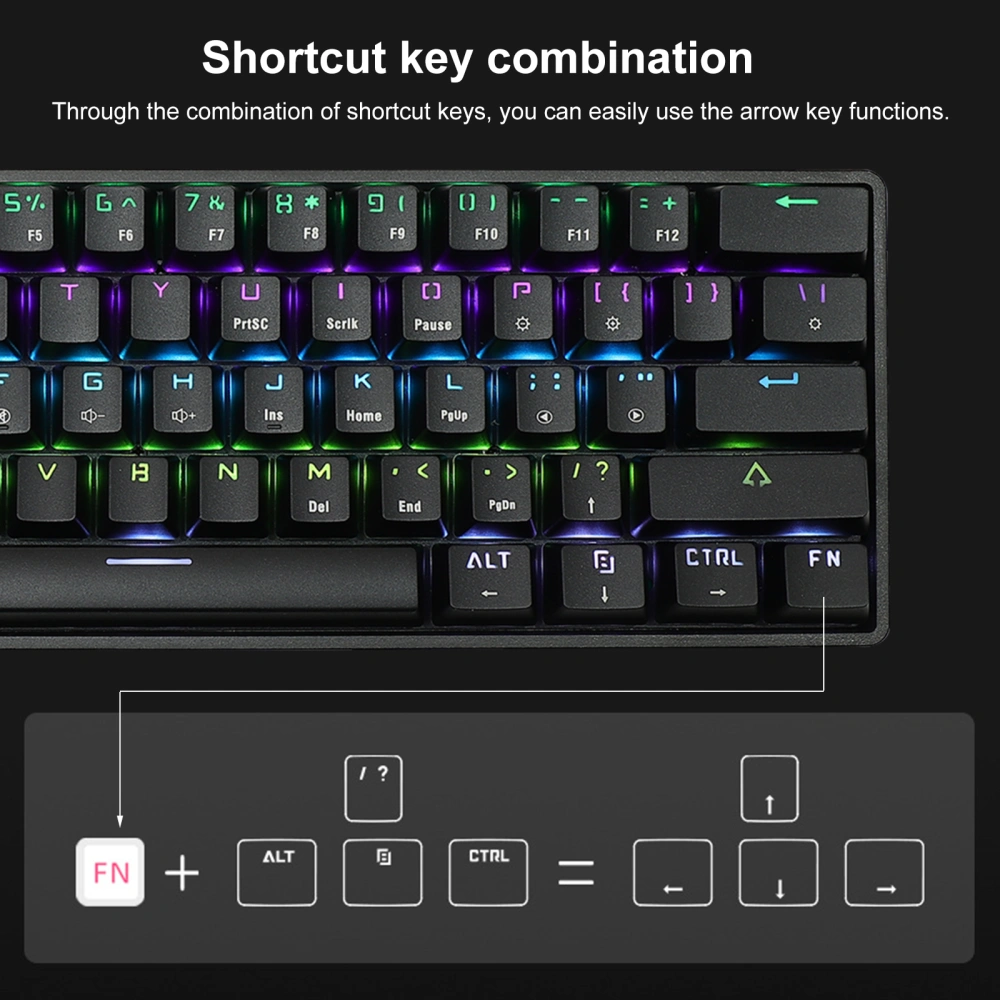 61 Keys Gaming Keyboard RGB Backlight Black Switch USB Computer Keyboard