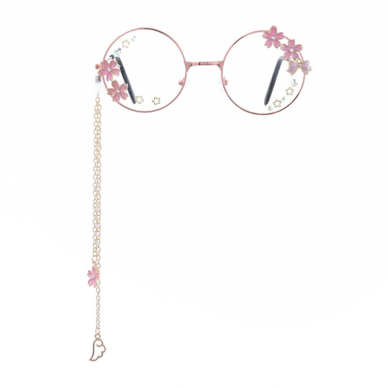 Kawaii Glasses with Chain Cosplay Cute Eyeglass Sakura Eyeglasses Pendant Eyeglasses