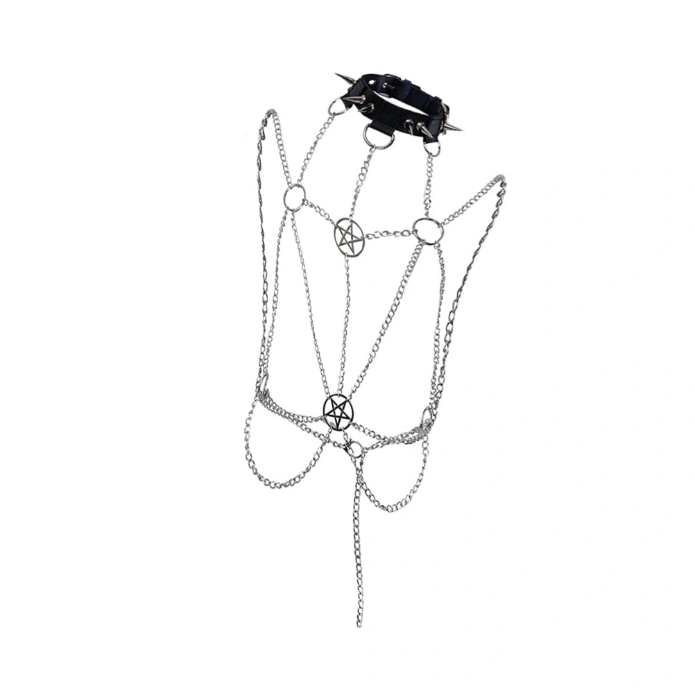 Women Gothic Necklace Iron Chain Five-star Hanging Neck Jewelry Punk Necklace