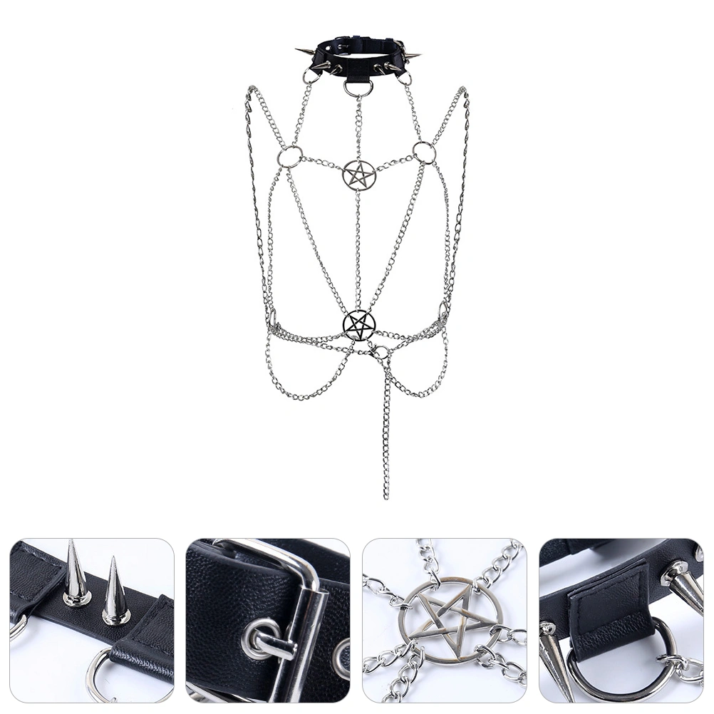 Women Gothic Necklace Iron Chain Five-star Hanging Neck Jewelry Punk Necklace