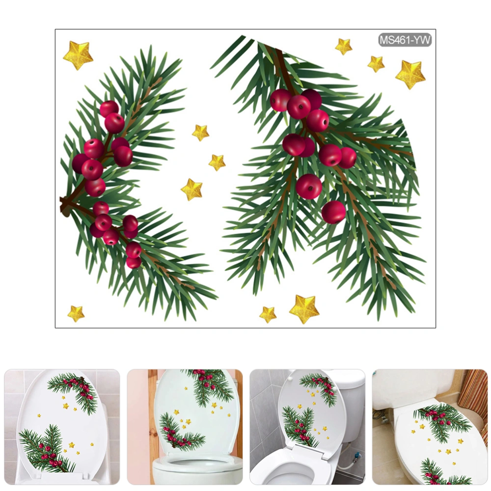 Christmas Pine Branch Toilet Sticker Removable Bathroom Decals Self Adhesive Toilet Decal