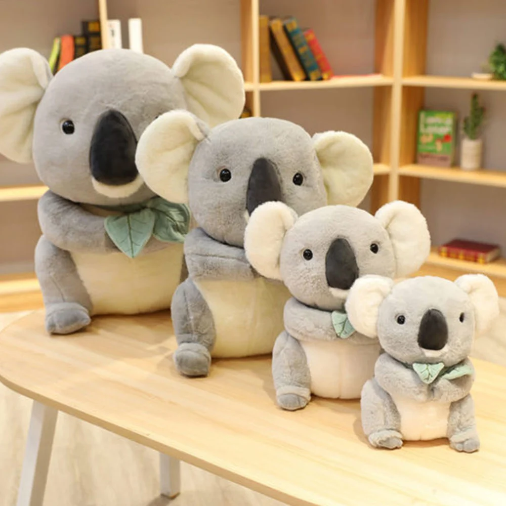 Plush Toy Koala Shaped Design Doll Wearing Green Leaf Scarf Koala Doll for Friends Daily Use (Grey, 30cm)