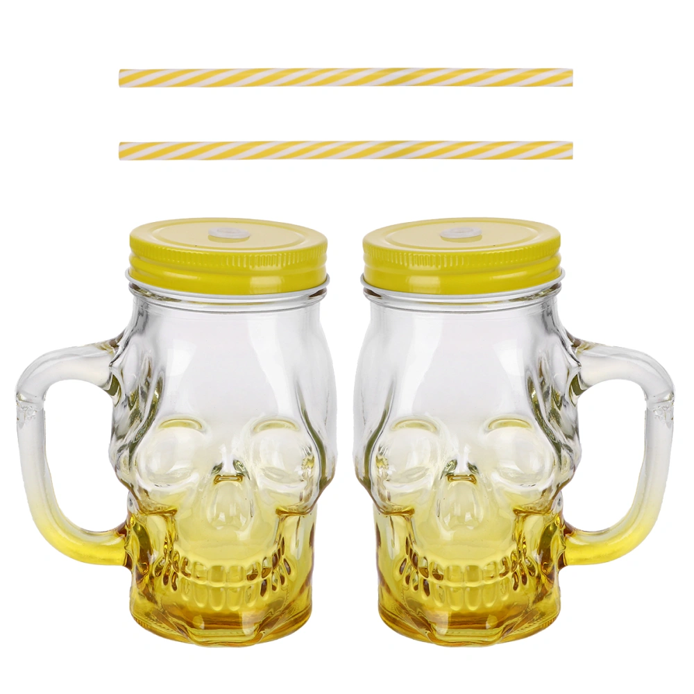 2Pcs Halloween Skull Gradient Glass Cup Wine Glasses Drink Milk Cup (500ML)