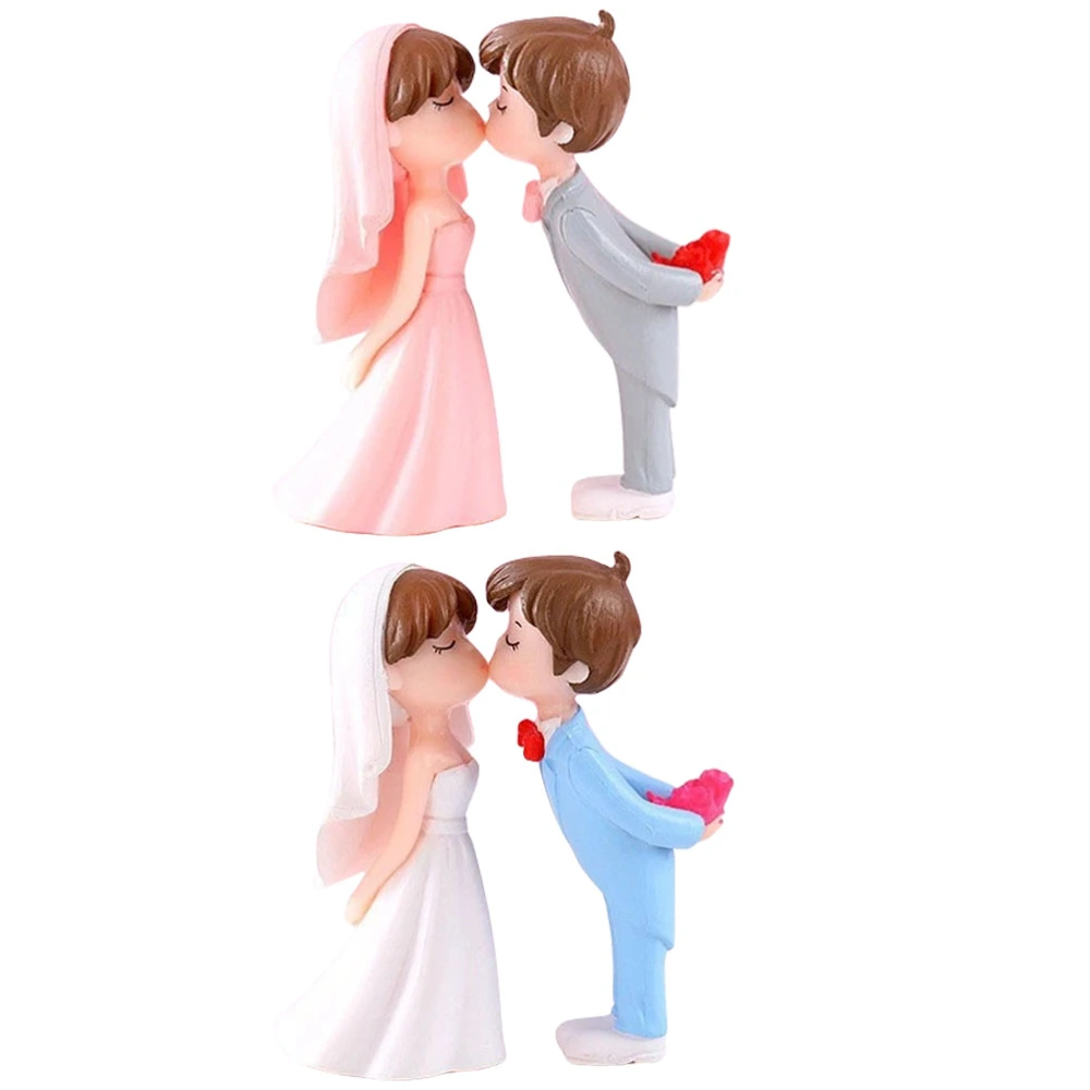 2 Pairs Bride Bridegroom Figurine Miniature Couple Statue Wedding Valentine Party Decor Gift