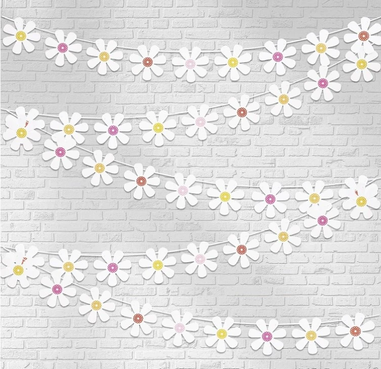 5pcs Birthday Party Hanging Banner Daisy Garland Bunting Decor Kindergarten Flower Banner