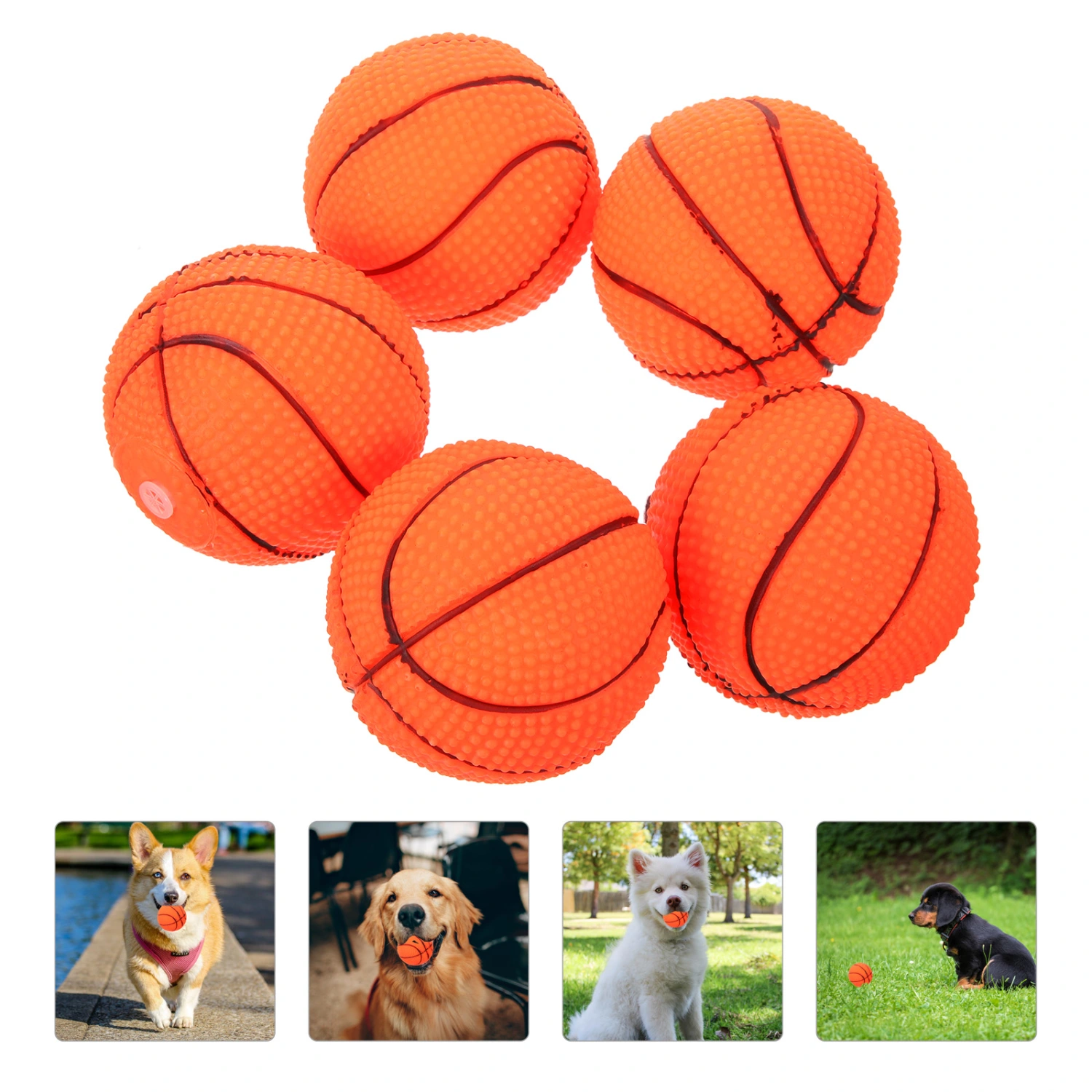 5pcs Dog Basketball Toys Dog Squeaky Toys Interactive Dog Toys Squeaky Basketball