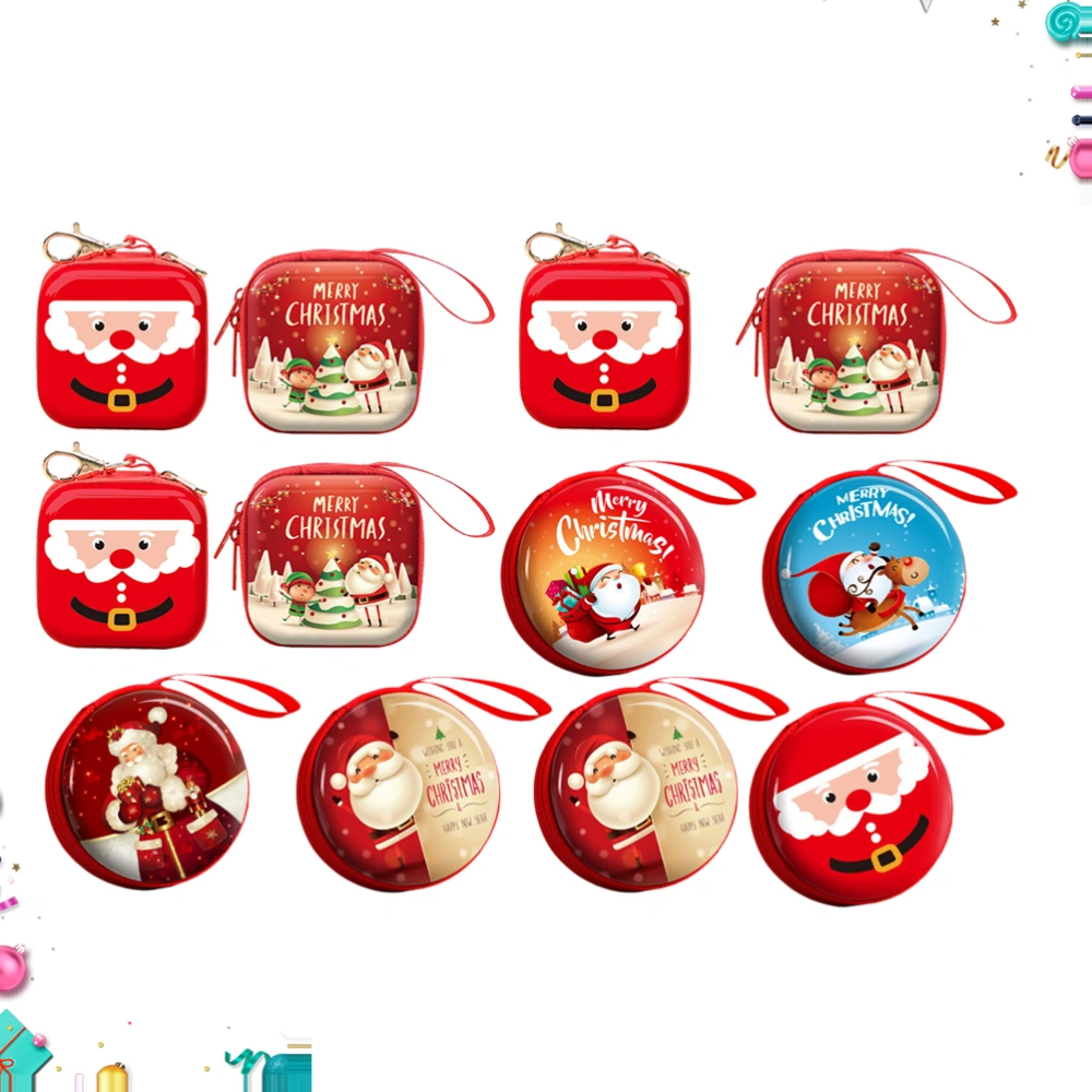 12pcs Christmas Tinplate Storage Bag Coin Purse Cartoon Gift Storage Bag Xmas Tree Hanging Decor Mixed Pattern (6pcs Round + 6pcs Square)