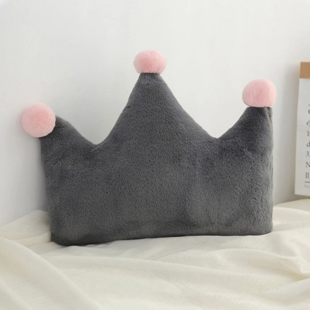 40 x 32cm Crown Shape Back Cushion Sofa Throw Pillow Window Decoration Lovely Plush Toy Size S Grey