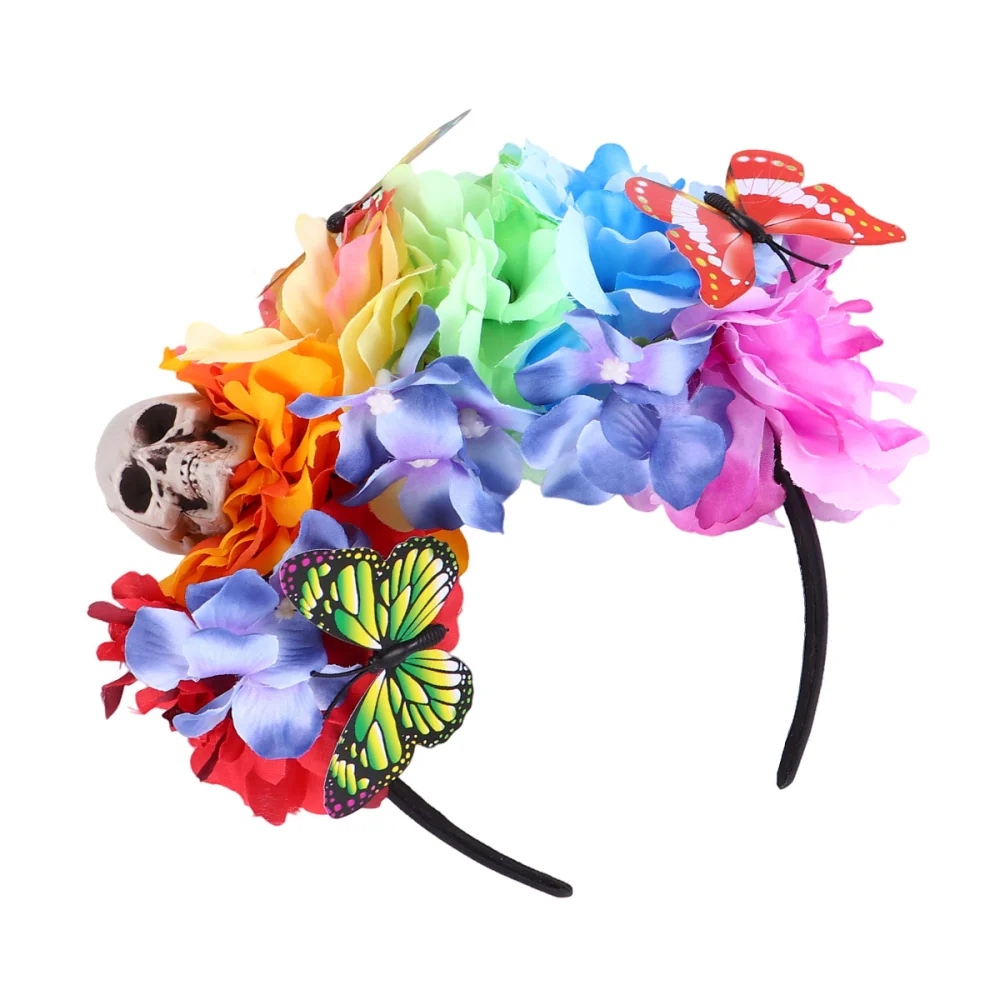 Skull Halloween Headband Colorful Flower Hair Costume Cosplay Headband