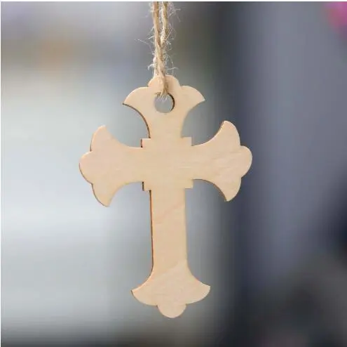 50pcs Blank Wood Cross Hanging Decoration Christmas Tree Ornament Simple Wood Cross Pendant