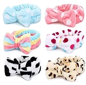 6Pcs Cosmetic Hair Band Reusable Hair Hoop Bowknot Headdress Elastic Hair Band Spa Hair Hoops