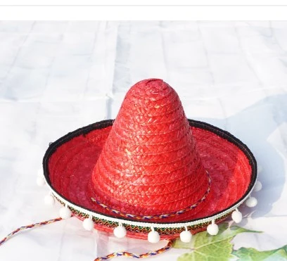 Mexican Hat Pom Pom Performing Hat Mexican Costumes Prop Straw Hat Decoration