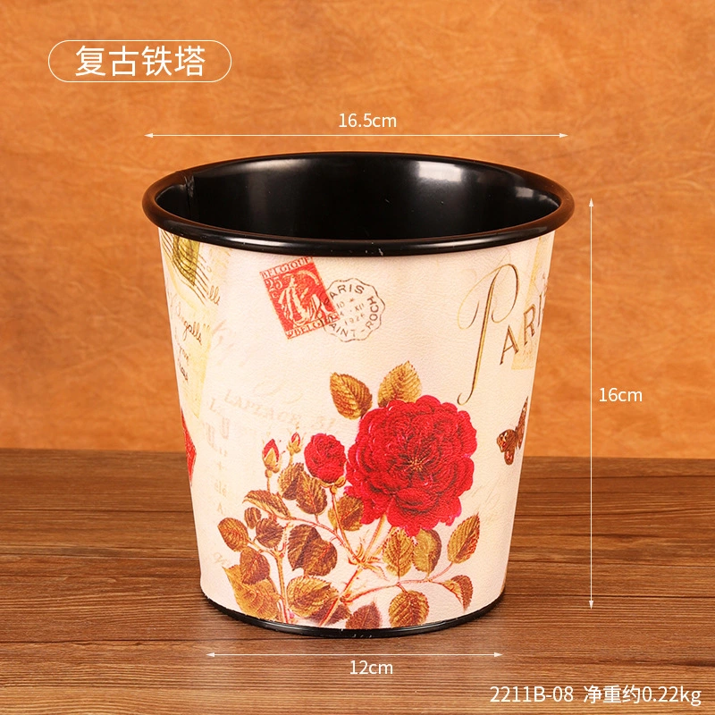 Retro Pattern Desk Trash Can Trash Practical Garbage Can Stationery Holder Pen Holder