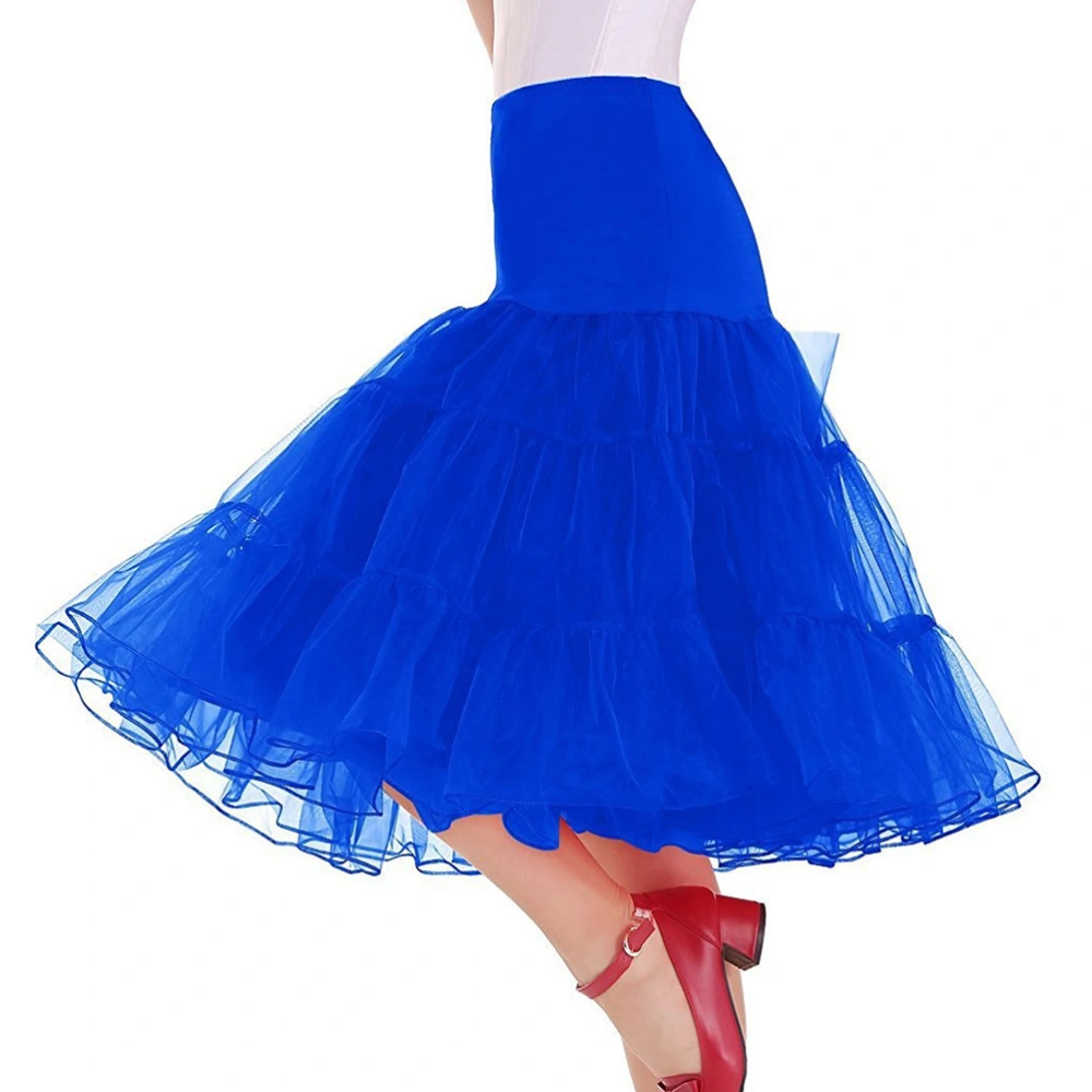 Royal Blue Women Hoopless Petticoat Retro Underskirt Tutu Skirt Crinoline Dress Showing Stage Costume for Cosplay Dance Wedding Dress- Size S