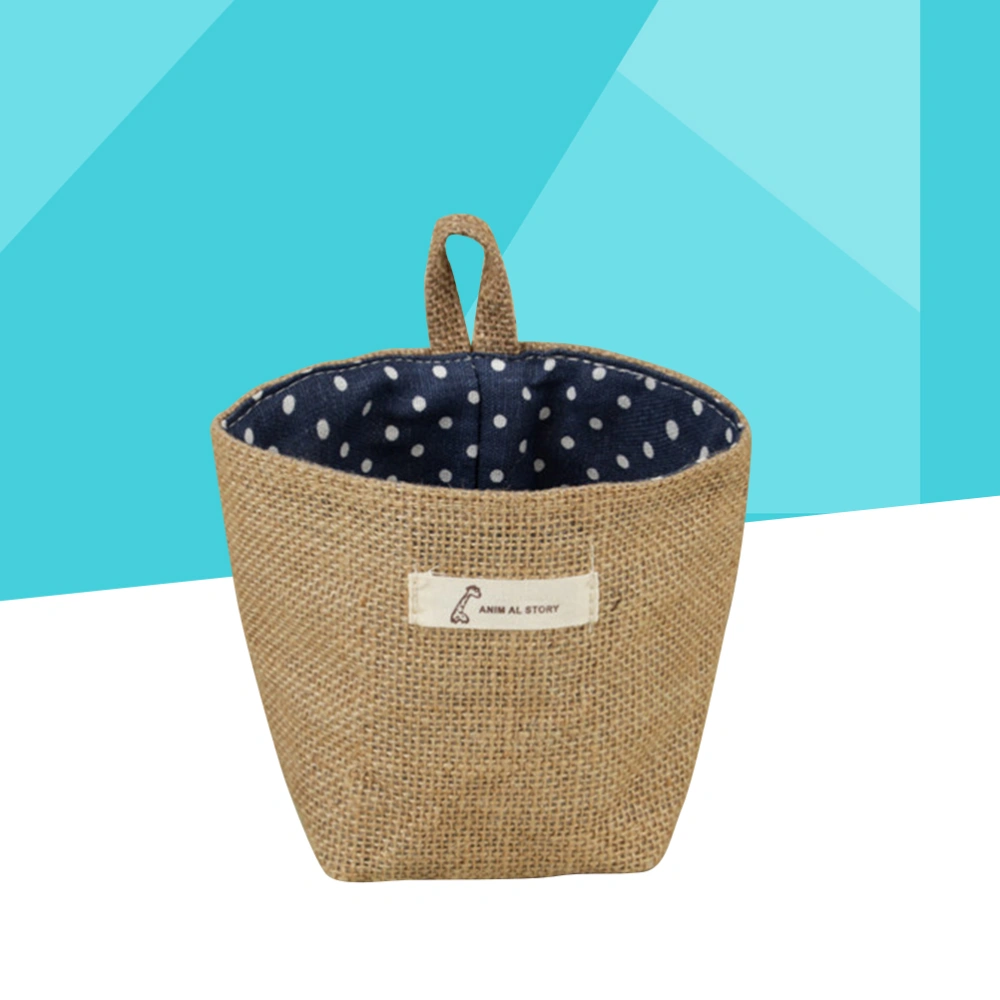 Cotton Fabric Flower Pot Small Sacks Hanging Little Striped Jute Storage Basket Hanging Storage Bag (Blue Dot)