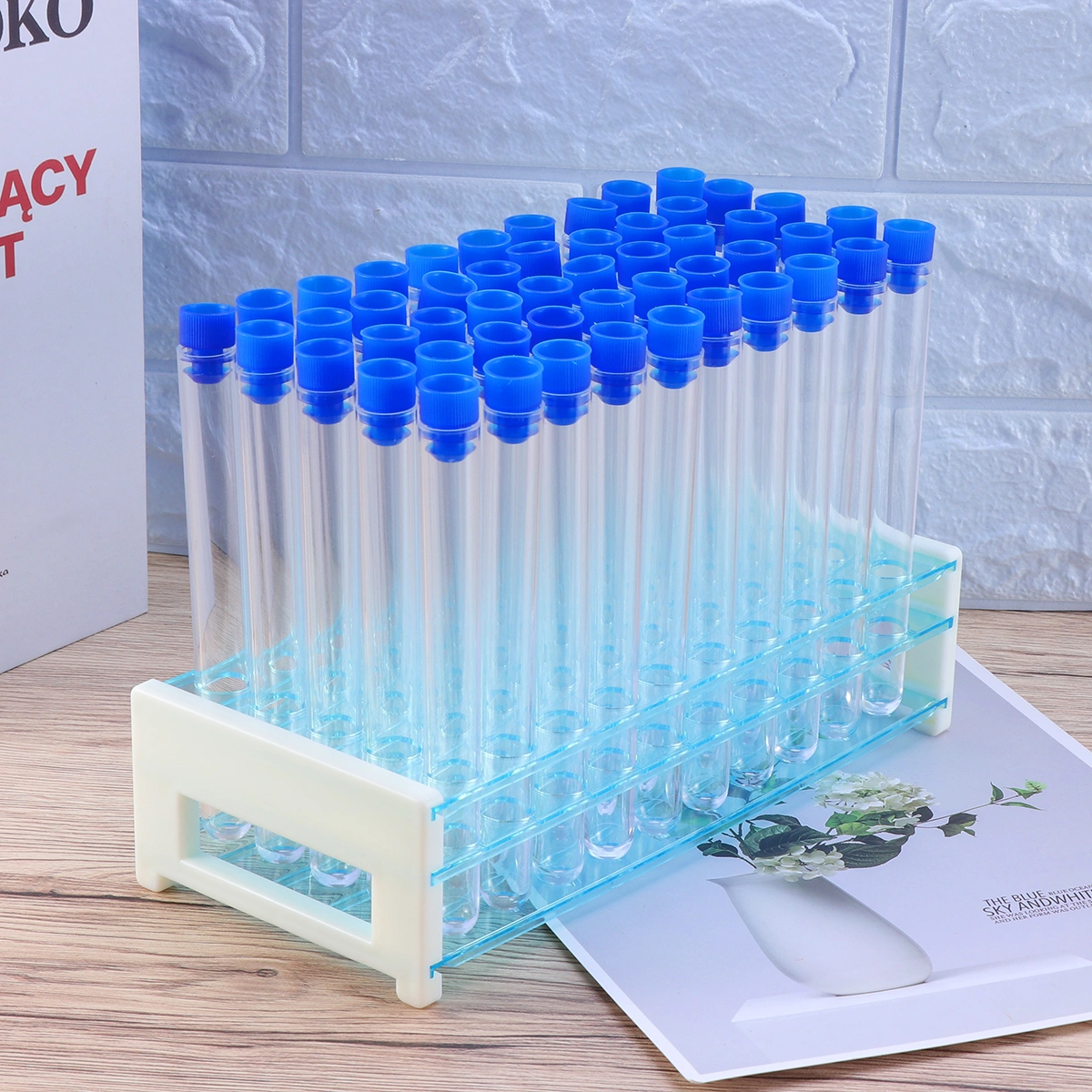 50pcs Hard Plastic Test Tube Cork Release Tube Sealed Tube Pin Tubes with Test Tube Stand