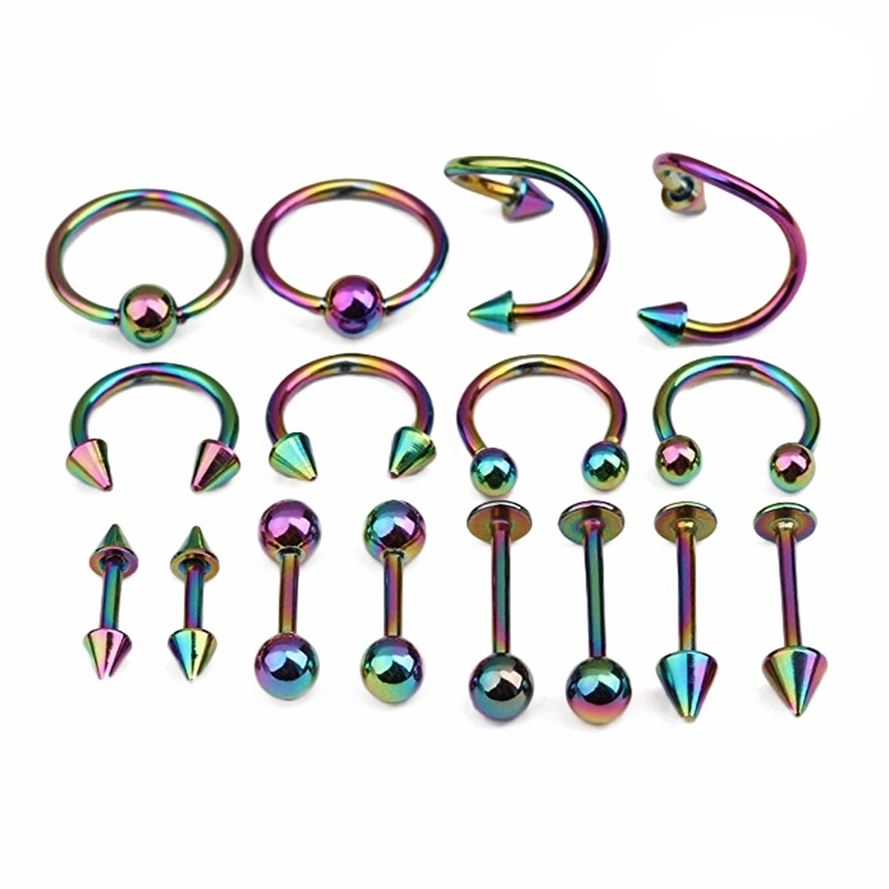 16PCS/Set Piercing Jewellery Surgical Steel Body Spiral Body Spiral Belly Tongue Bar Ring Eyebrow Mixed Piercing Jewelry for Women (Colorful)