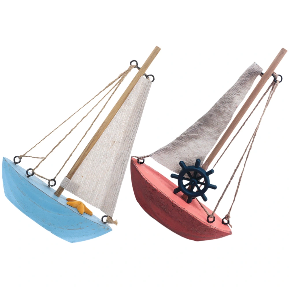 2pcs Sailboat Models Miniature Mediterranean Sailboat Decor Desktop Sailing Ship Craft