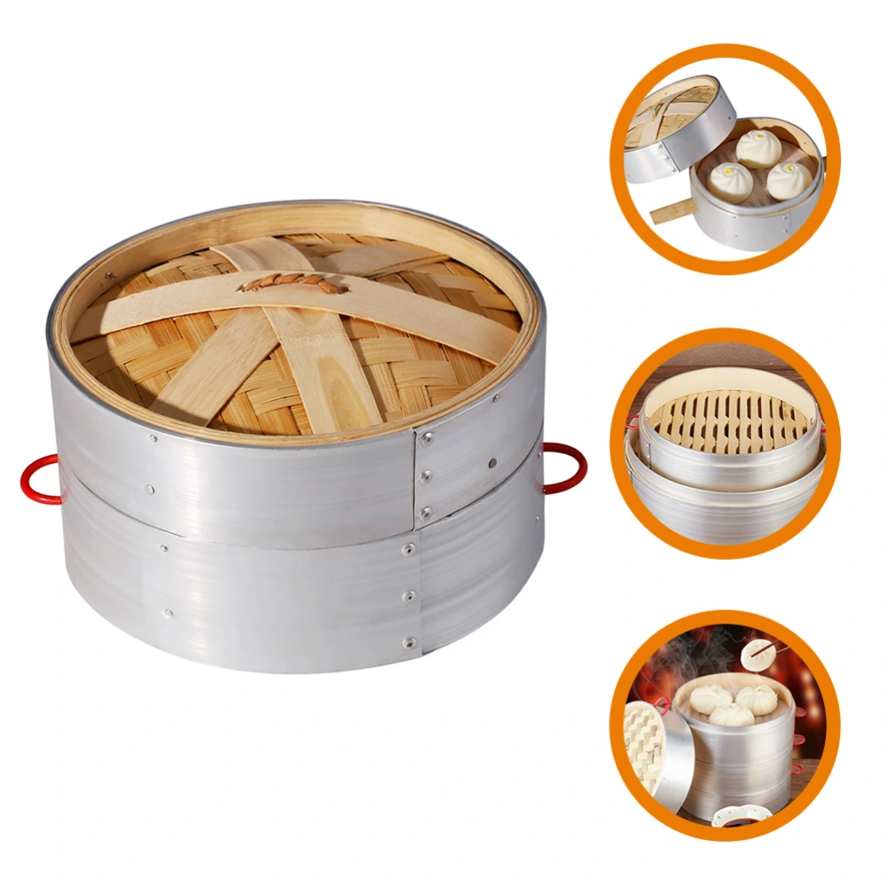 1 Set of Bamboo Steamer Double Handle Bun Steamer Kitchen Covered Food Steamer Kitchen Steamer