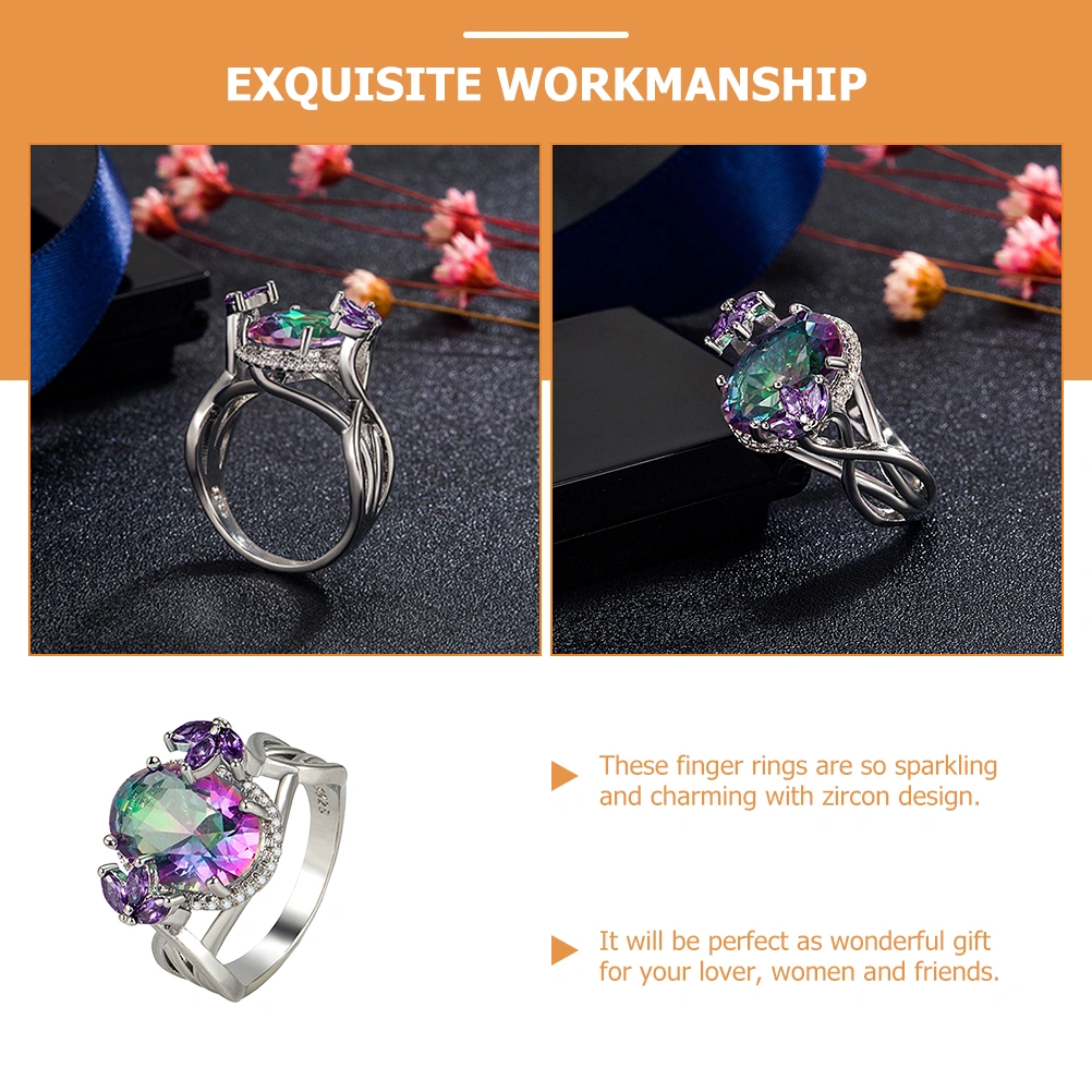 Colorful Finger Ring Zircon Ring Party Rhinestone Ring for Women Ring Jewelry