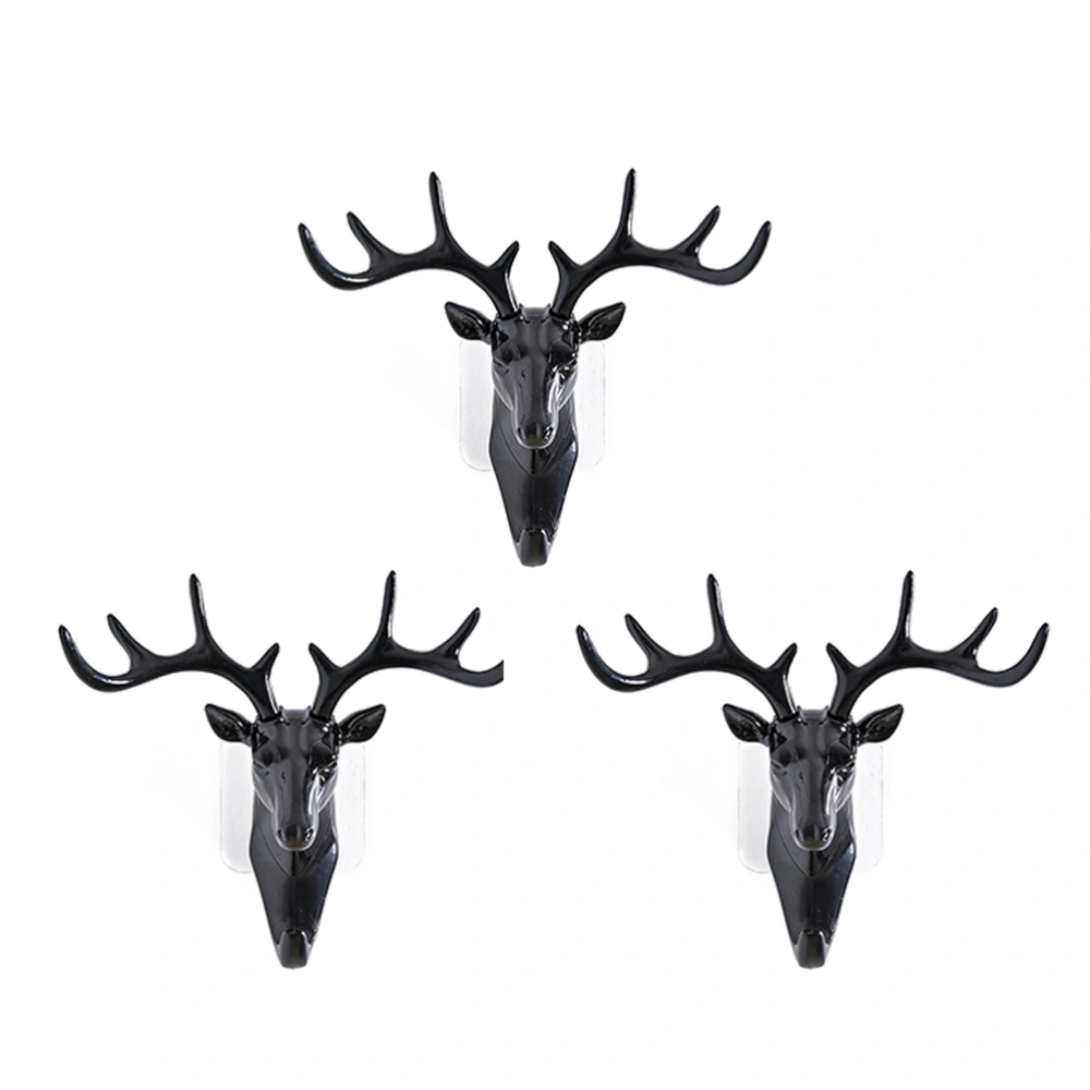 3pcs Creative Antlers Hook Clothing Hat Grocery Storage Hook Key Bag Hook Living Room Coffee Bar Wall Decoration (Black)