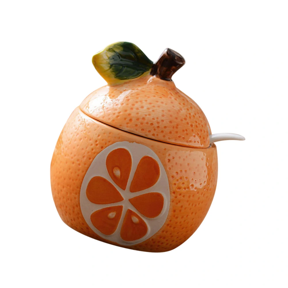 Fruit Shaped Ceramic Sugar Bowl Salt Pot Pepper Storage Jar Seasoning Pot Container Condiment Spice Box Holder with Lid and Spoon (Orange Pomelo)