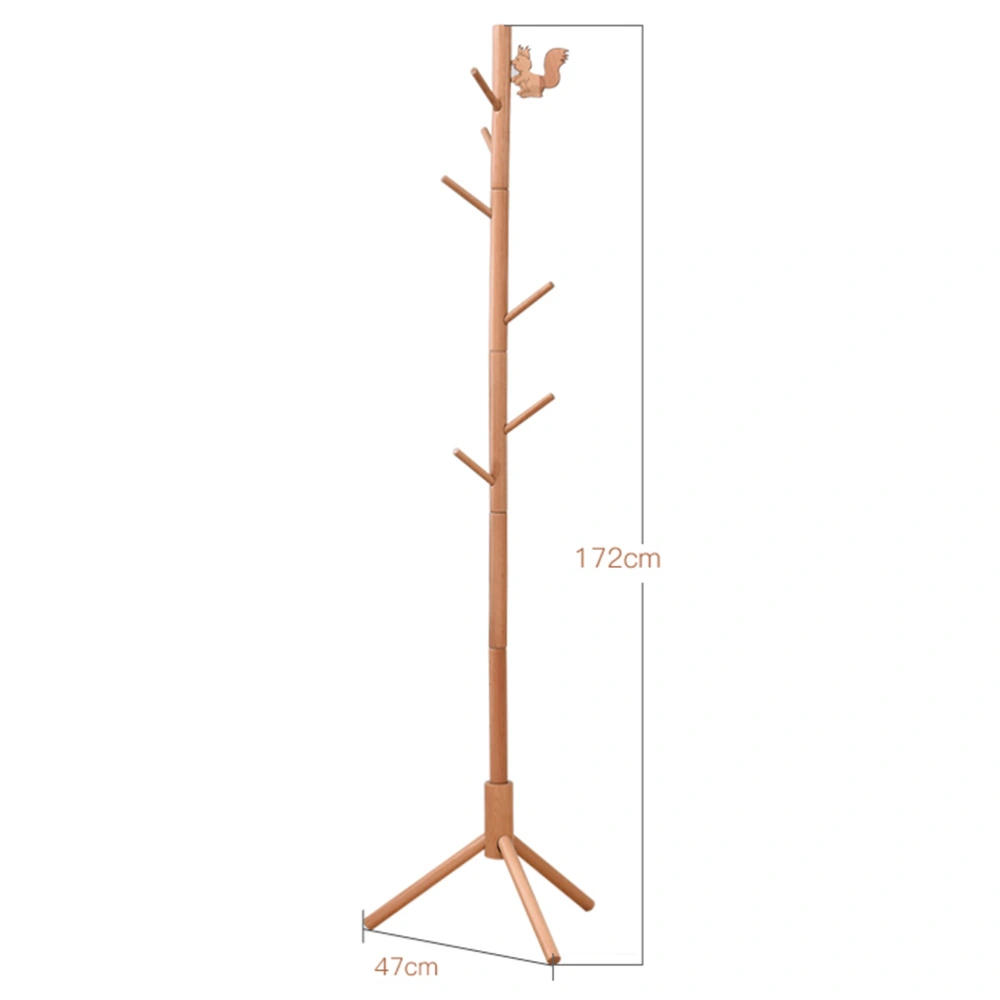 Wooden Coat Hat Stand Tree Holder Squirrel Decor Hanger Rack Tree Branch Bag Hanger Clothes Organizing Rack (Wood Color)