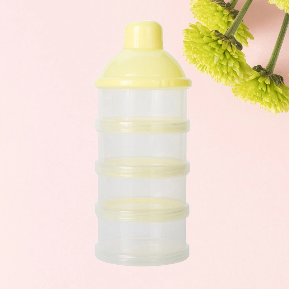 4 Layers Portable High capacity Detachable Baby Milk Powder Formual Dispenser Baby Feeding Travel Storage Container Non-Spill Stackable Snack Storage Container(Yellow)