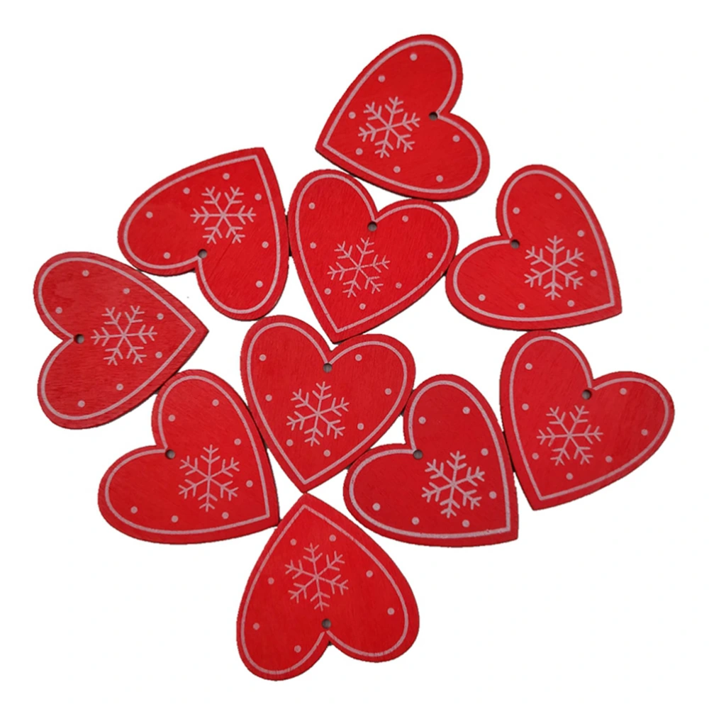 10 Pcs/Pack 50mm Christmas Wooden Painted Decorative Pendant Christmas Tree Letter Heart Shaped Sign Pendant Creative Christmas Decoration Tool - Pattern 2 (Red)