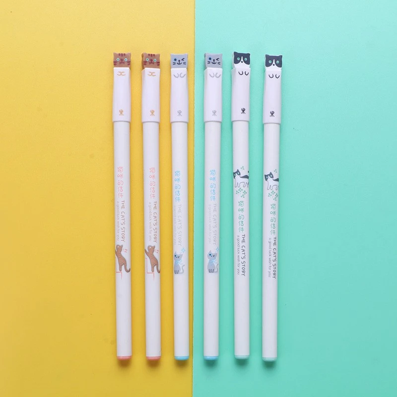6 pcs Cat Pens Kawaii Gel Pens Black Ink Pen Cute Gel Pens Writing Cat Pen for Students