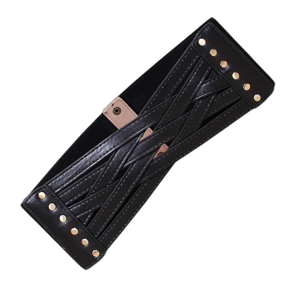 1Pc Ladies Loose Wide Waist Rivet Cross Knit Waist Belt Dress Accessories(Black)