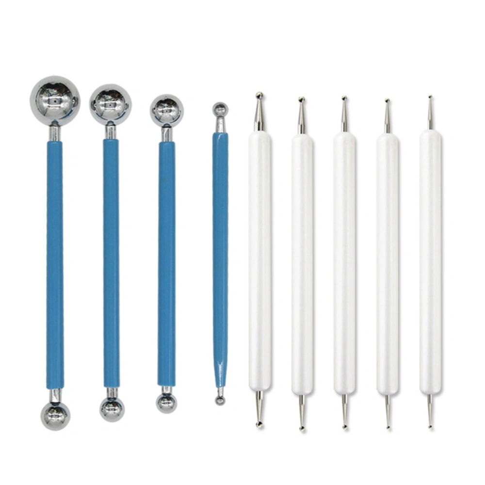 9pcs Pottery Tool Kit Ceramics Carving Sculpting Modeling Trimming Tool Set Kit Blue + White (4pcs Steel Ball Pen + 5pcs Indentation Pen)