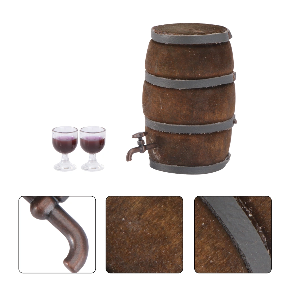 1 Set Miniature Wine Barrel Mini House Winery Scene Decoration Home Decor