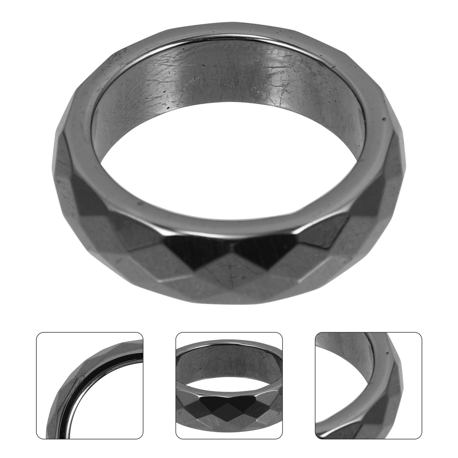 2Pcs Faceted Rings Wide Rings Women Rings Anniversary Birthday Gifts (Dark Grey)