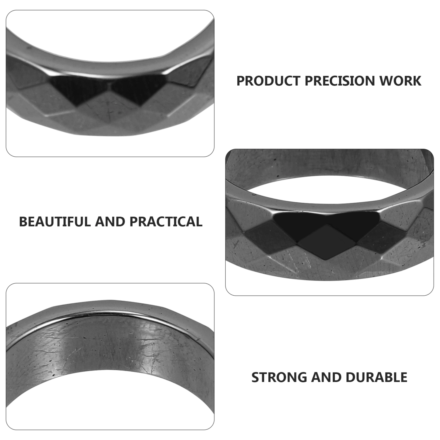 2Pcs Faceted Rings Wide Rings Women Rings Anniversary Birthday Gifts (Dark Grey)