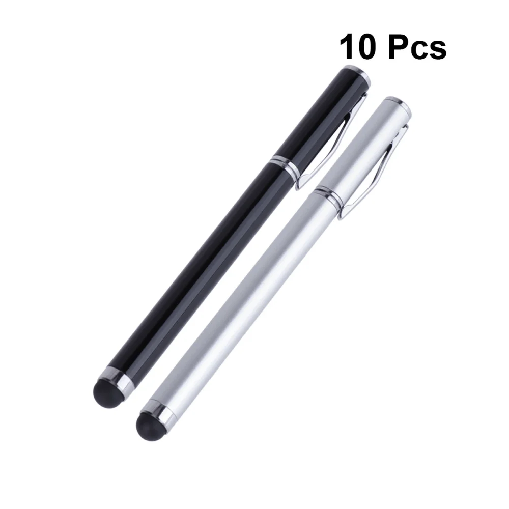 10pcs Aluminum Capacitive Stylus Ballpoint Pen 2-in-1 Writing Touch Screen Pens for Tablets Smartphones (Random Color)