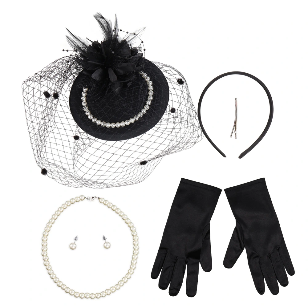 1 Set Women Fascinators Pearl Jewelry Set Tea Party Supplies Tea Party Hat and Gloves Set for Women