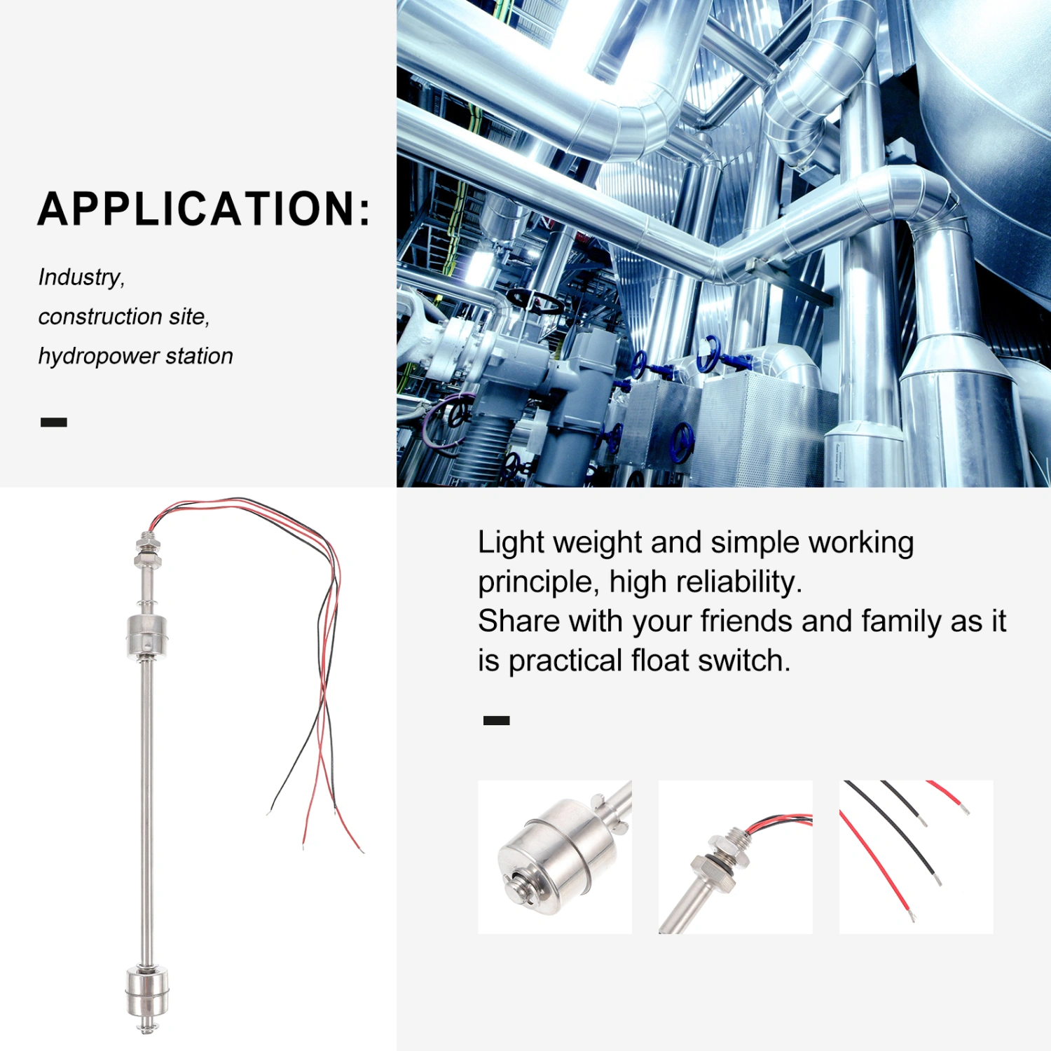 1 Pc Stainless Steel Practical Water Level Sensor Float Switch for Water Tank