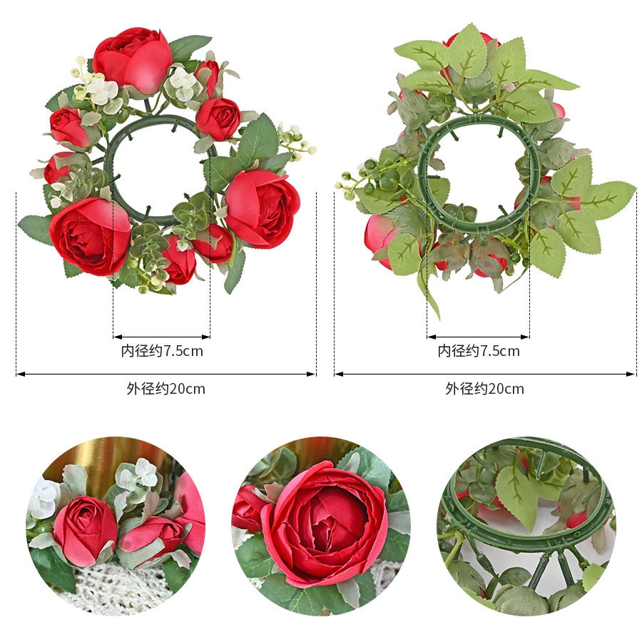 Candle Ring Artificial Rose Candle Wreath Decorative Table Centerpiece Wedding Flower Candle Ring