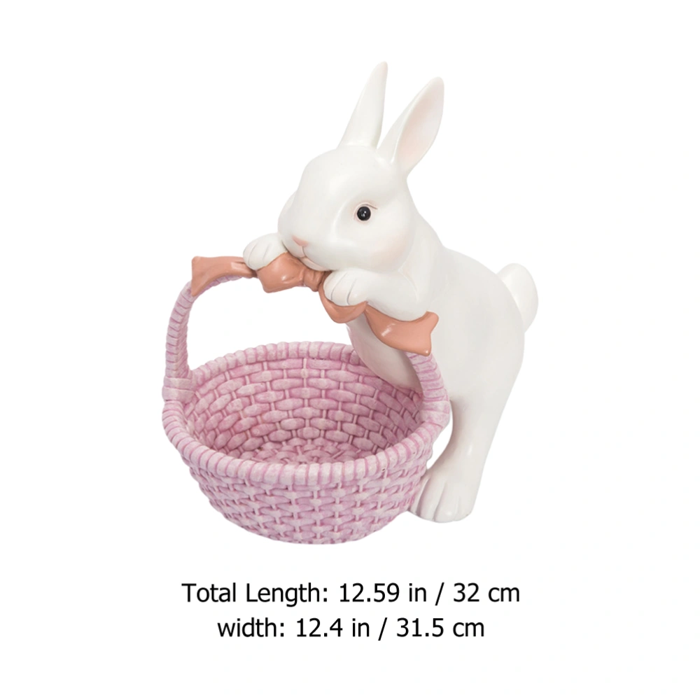 Lovely Resin Rabbit Crafts Decor Funny Rabbit Sundries Storage Adornment (White Pink)