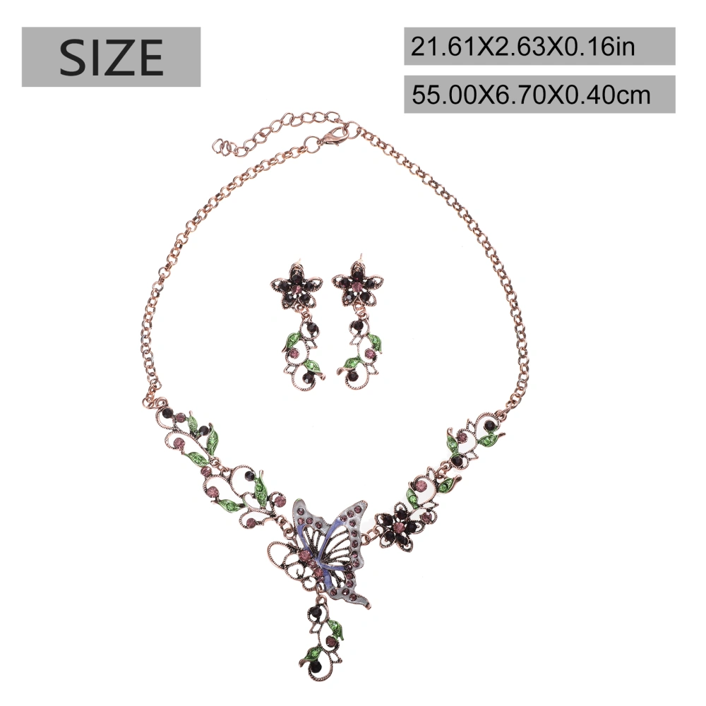 1 Set Fashion Rhinestones Earring Necklace Butterflies Necklace Flower Earring