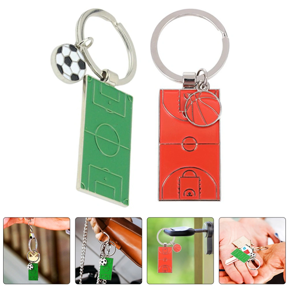 6pcs Metal Soccer Basketball Court Key Chains Metal Key Rings Key Pendants