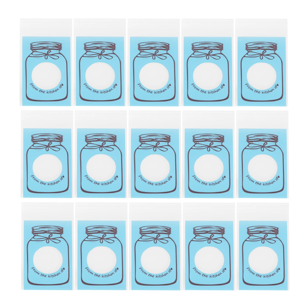 300pcs Bottle Pattern Self-sealing Plastic Bags Food Packaging Bag Pouch for Candy Cookie (Blue Jar)